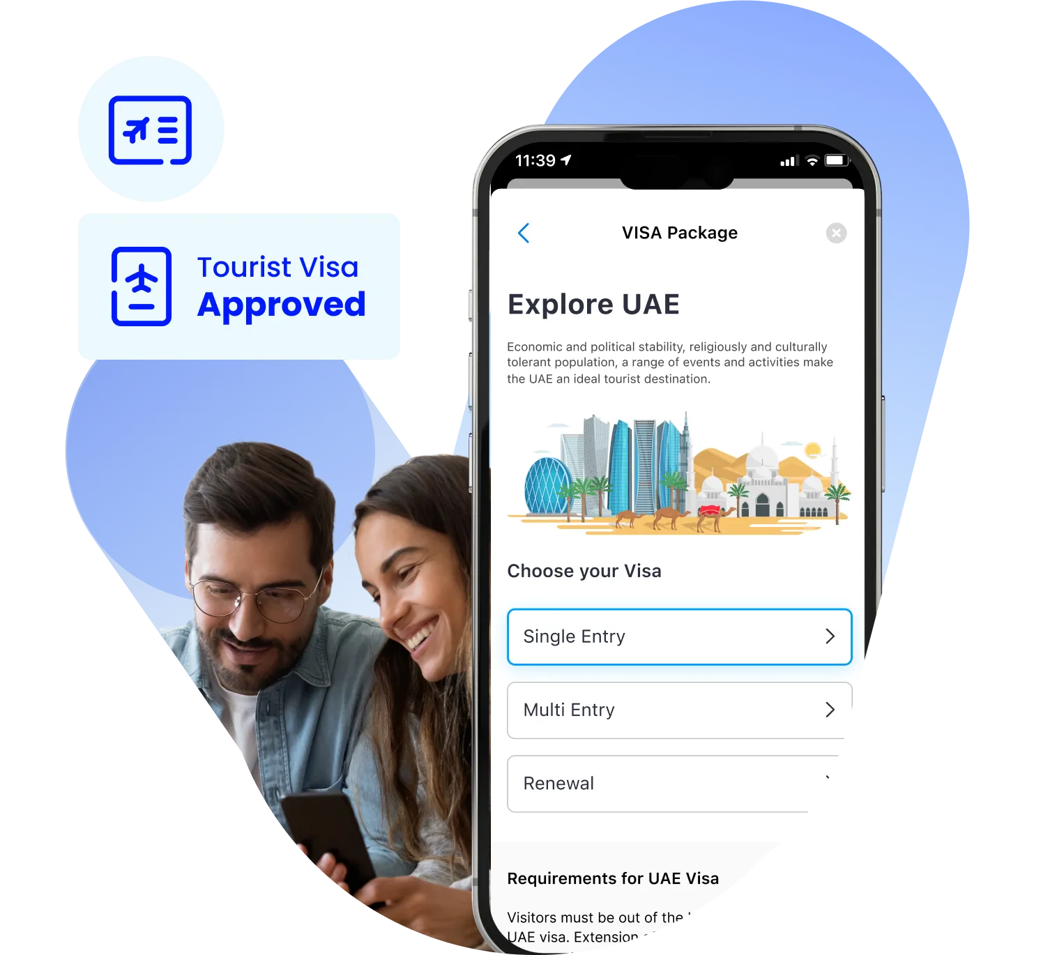 Man and women looking at the phone and smiling