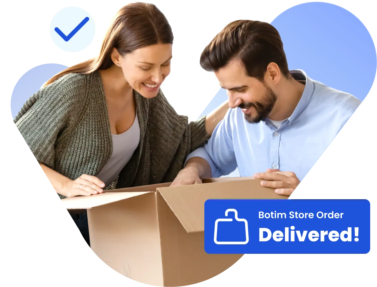 A man and a woman are opening a box.