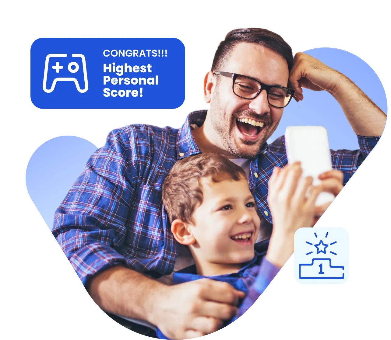 A man and a boy playing a video game.