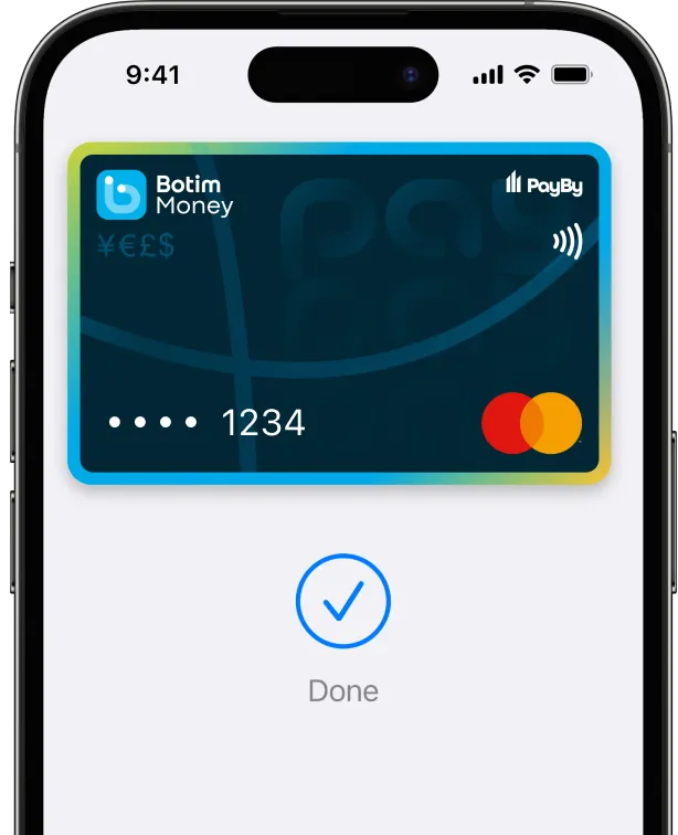 A phone with a botim card on the screen.