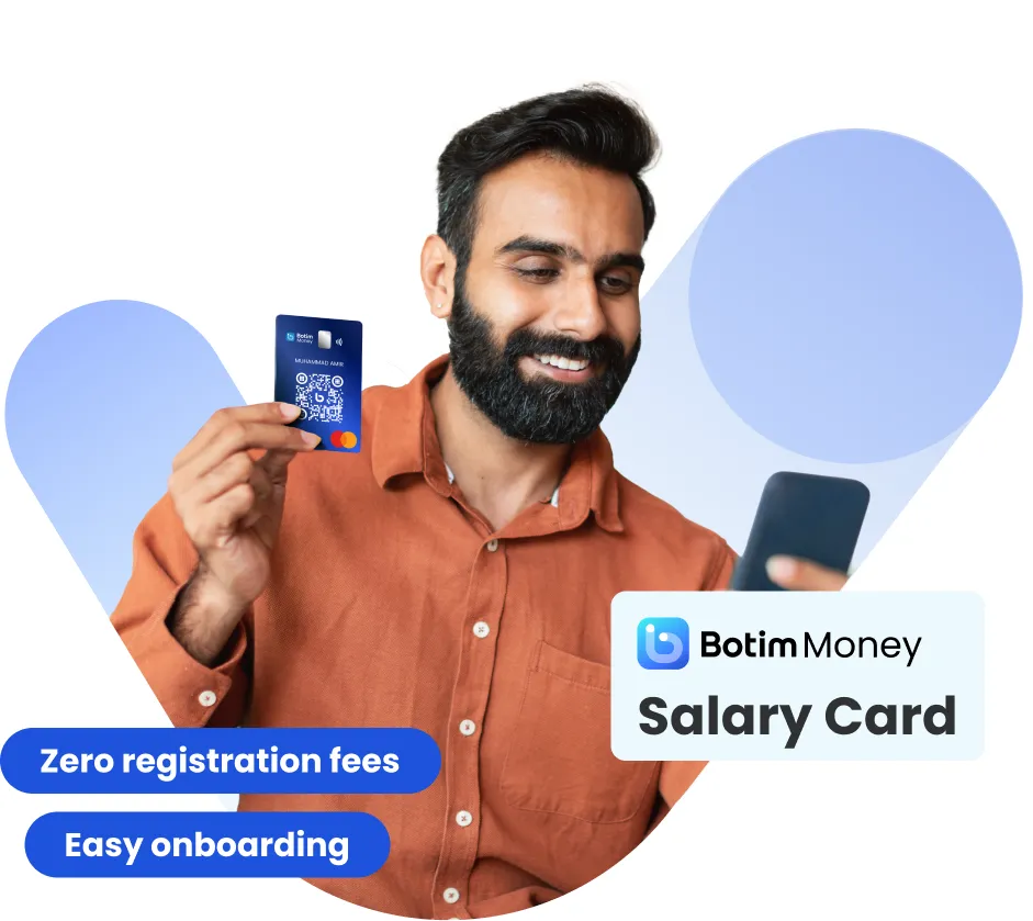 Card with a man holding botim salary card