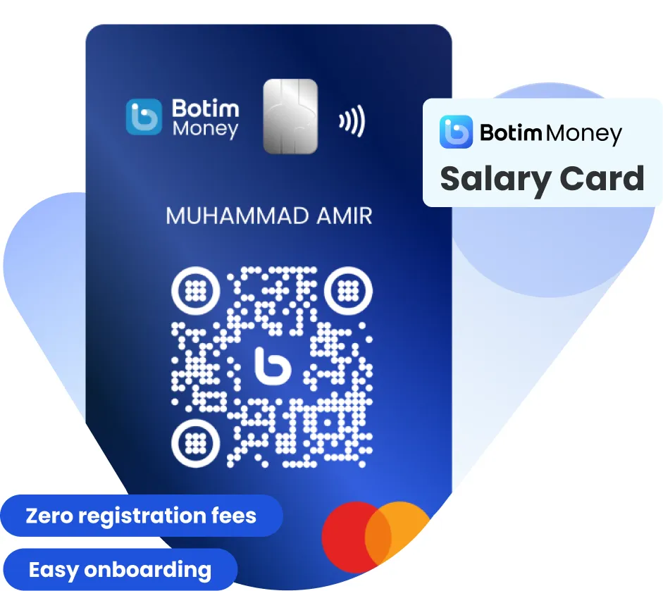 Botim Salary card image with a blue tick illustration on the background